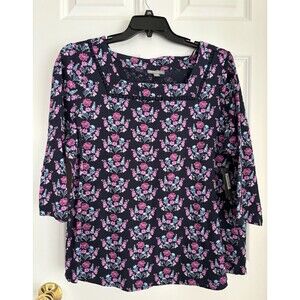 Style & co Navy Blue Floral Multi-Color Top with 3/4 Sleeve Plus Size 1X/2X/3X